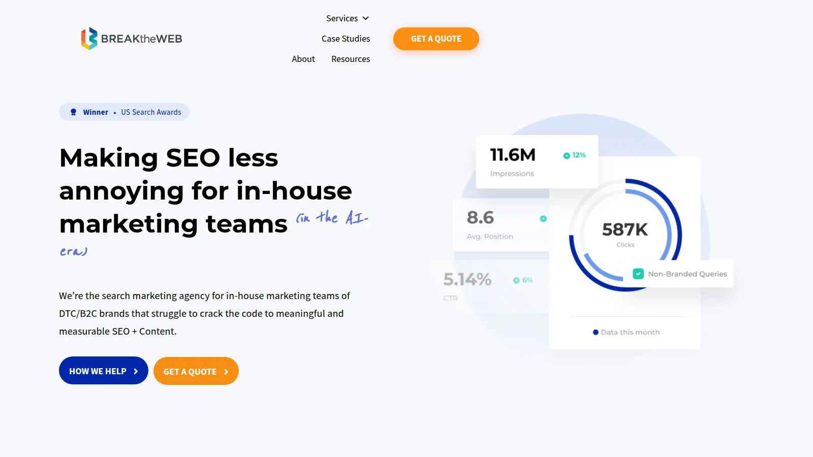 Break The Web homepage — boutique eCommerce SEO agency for in-house marketing teams