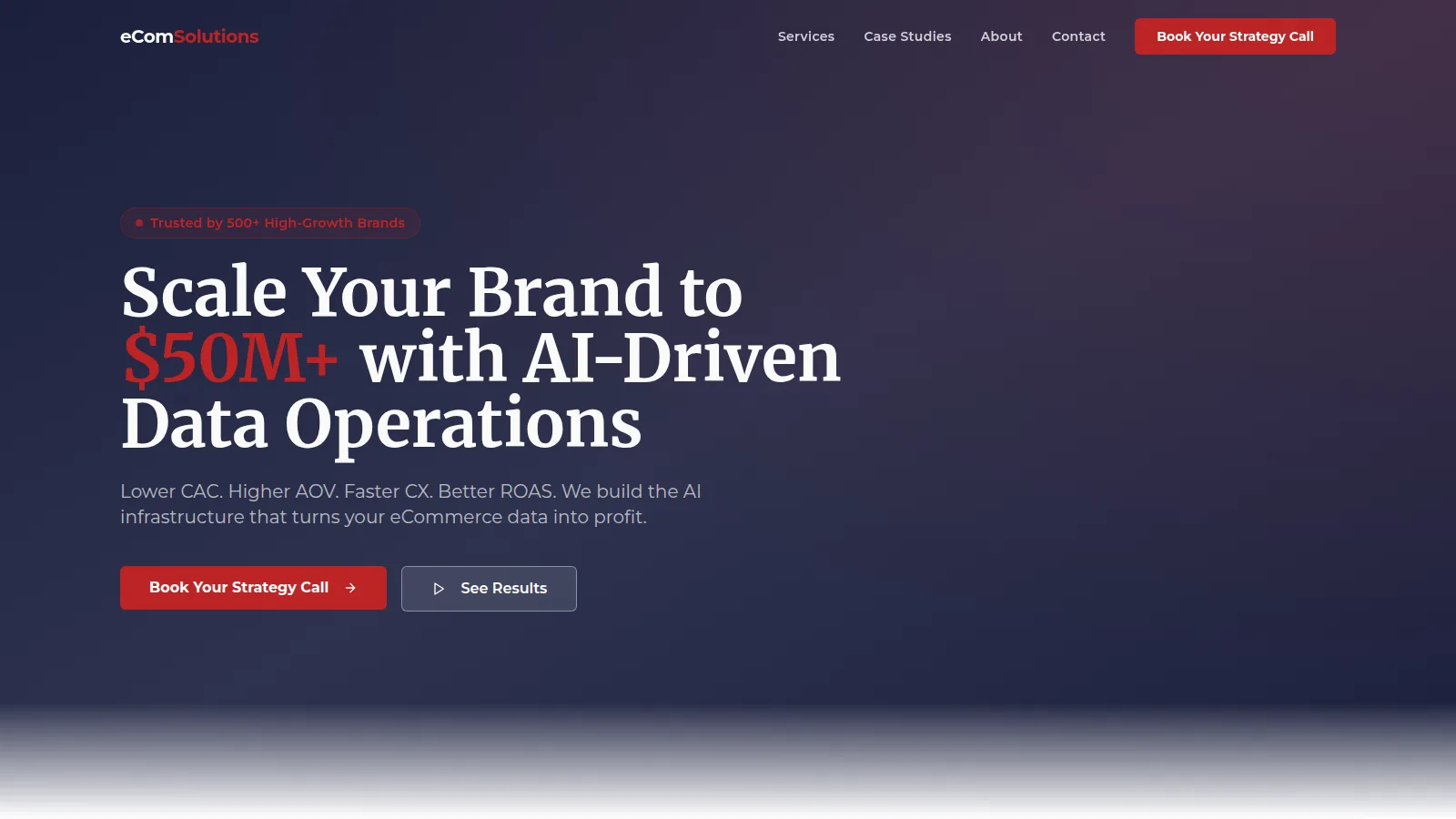 eCommerce Solutions homepage — AI-powered ecommerce growth agency for Shopify brands