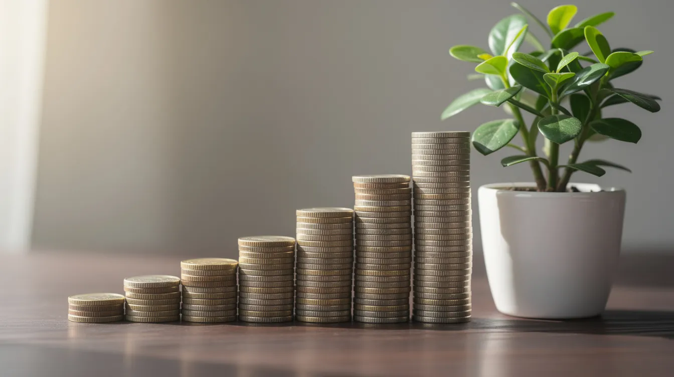 The image depicts a series of stacked coins arranged in ascending order beside a small potted plant, symbolizing financial growth and the potential return on investment through effective ad spend. This visual metaphor highlights the importance of strategic ppc management services in optimizing ad budgets for successful campaigns.