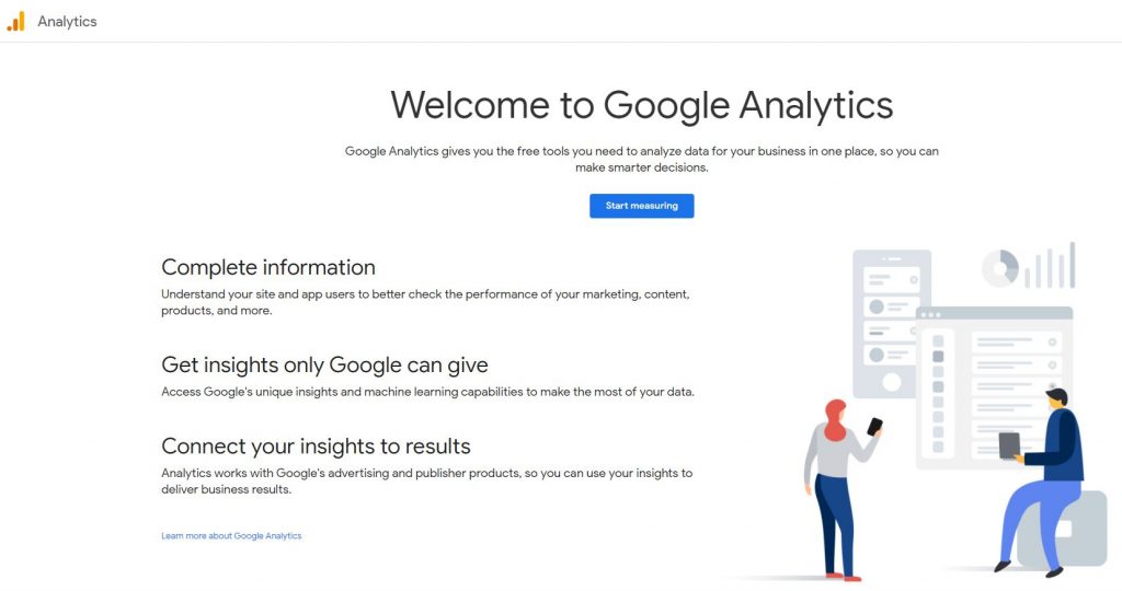 Create google analytics account page